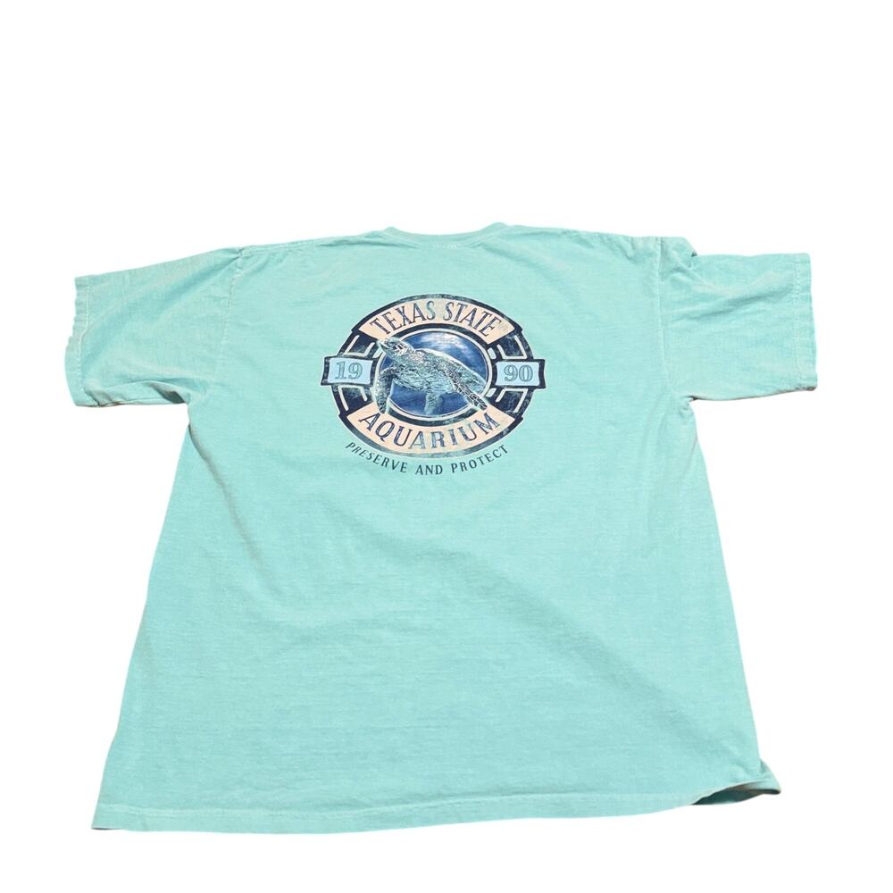 Texas State Aquarium 1990 T-Shirt Comfort Colors 2XL Ocean Blue faint stains